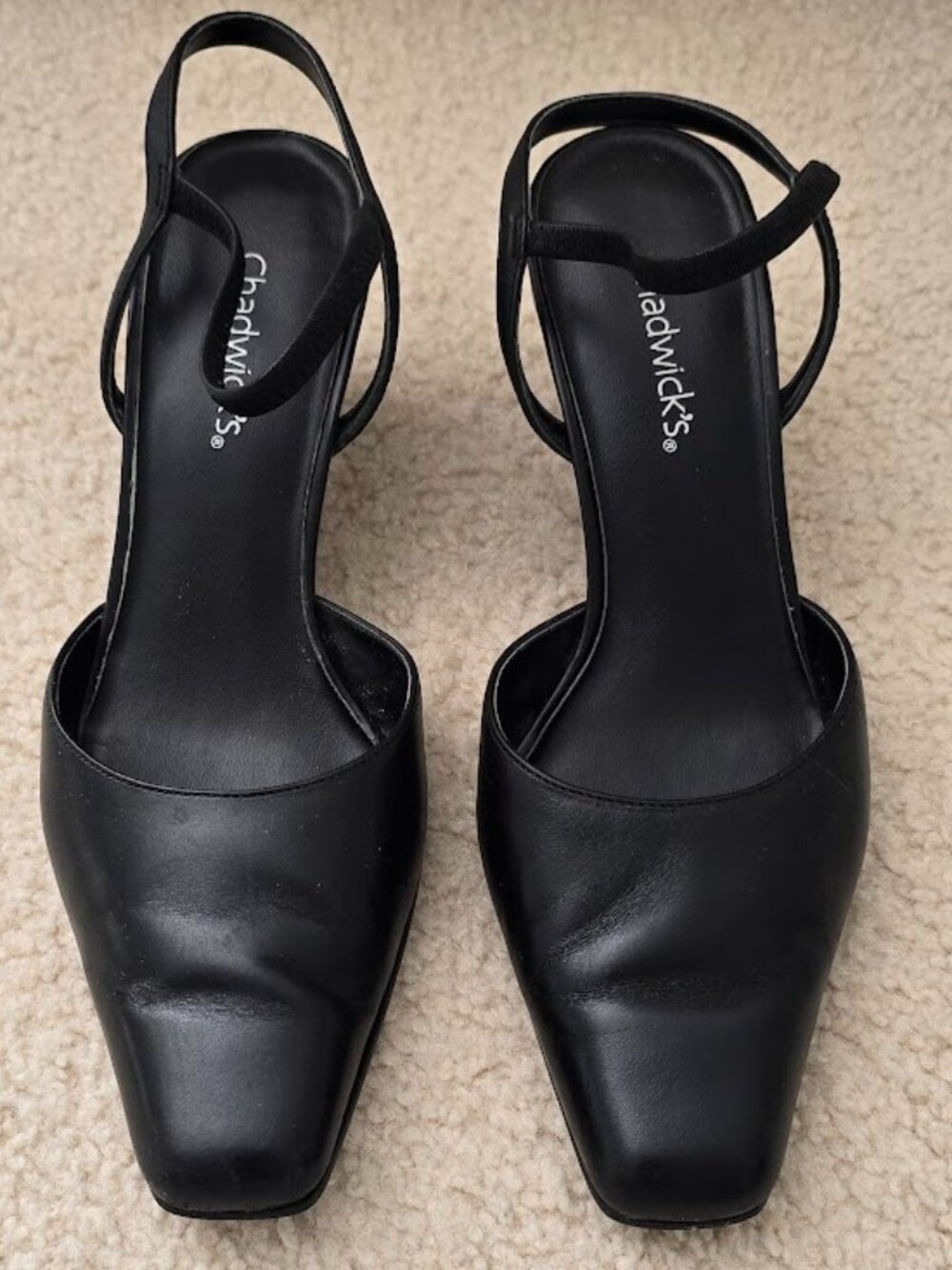 Chadwick's Black Leather Upper Wedges Shoes Ankle Straps Square Toe Size 7M
